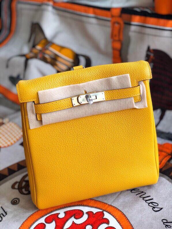 Hermes Kelly Ado Backpack In Yellow Clemence Leather